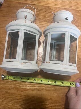 IKEA White Distressed Star Metal Lanterns (Pair)